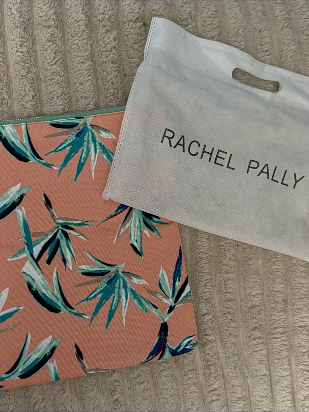Rachel Pally Coral Clutch with Teal & Green Leaf Print